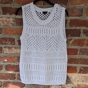 Talbots White Crew Neck Sweater with Openwork Knit Pattern